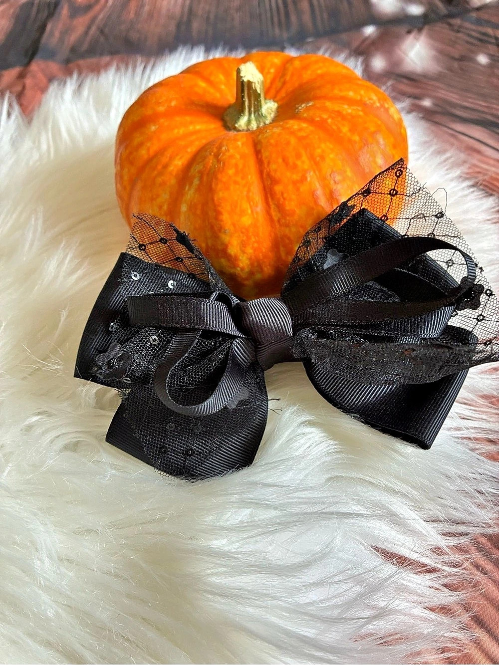 Black Bow Barrette with Mesh Veil